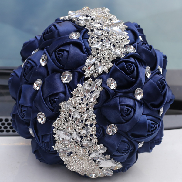 18cm Wedding Bouquet Navy Bride Bouquet Handmade Wedding Satin Flowers  Bride Artificial Flower Bouquet with Silver Diamond Ramos De Novia  Artificiales | Wish