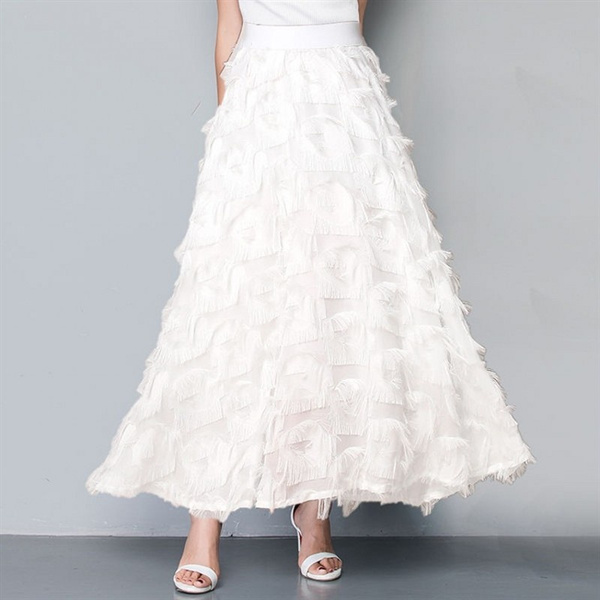 Long feather clearance skirt white