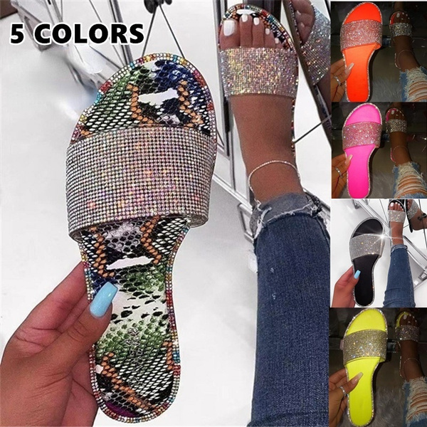 diamond studded flat sandals