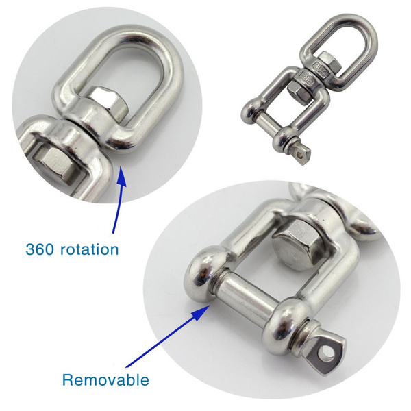 M6-2 pcs Marine Grade Stainless Steel 316 Anchor Swivel Chain Swivel Jaw Double Shackle Abimars Swivel Ring Snap Rolling Shackle Device 