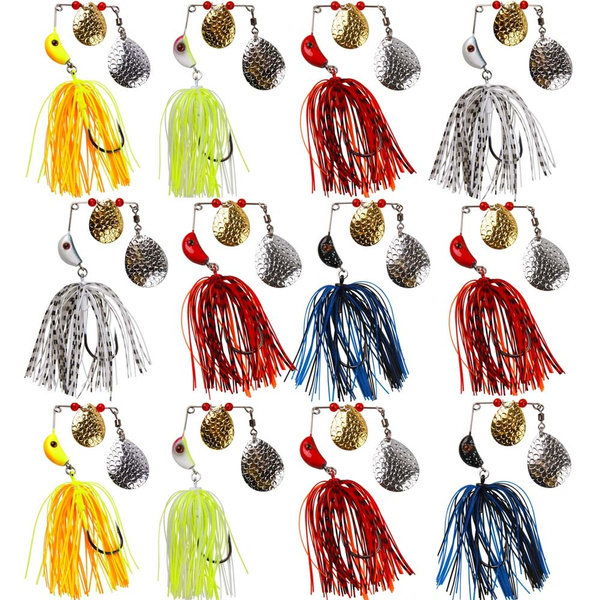 12Pcs Fishing Lures Spinnerbait 21G Hard Metal Spinner Bait Jig Head Rubber  Fishing Lure For Bass Pike Freshwater Saltwater