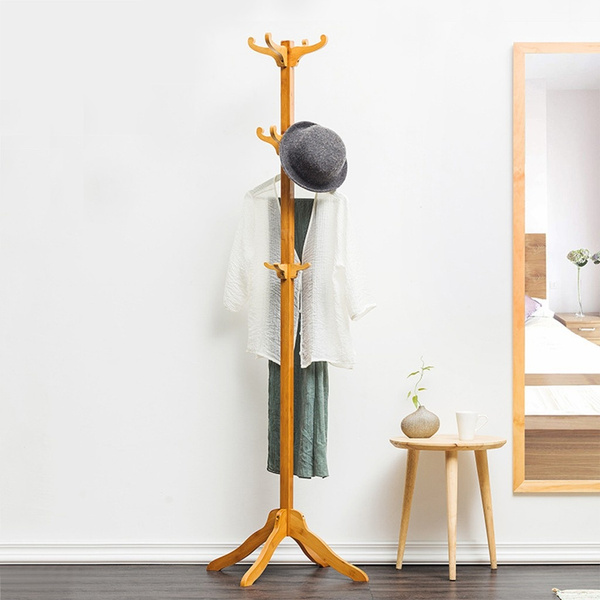 Coat Rack Stand Clothes Hat Jacket Vintage Bamboo Hanger Storage Decor For Coats Hats Scarves And Handbags Free Standing Hall Tree Wish Coat Rack Stand Clothes Hat Jacket, Shabby Chic Free Standing Coat Rack