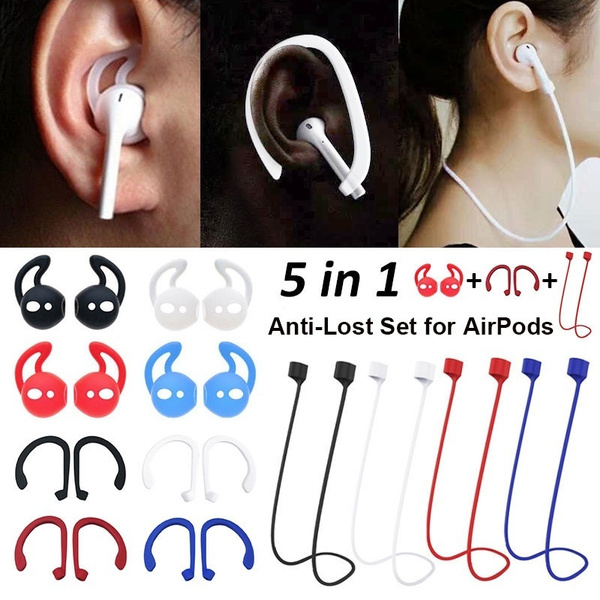 6 Colors 5Pcs set Anti Lost Kit for Airpods Silicone Anti lost Strap Ear Hooks Earphone Earbuds Cover Holder for Apple AirPods Sport Accessories