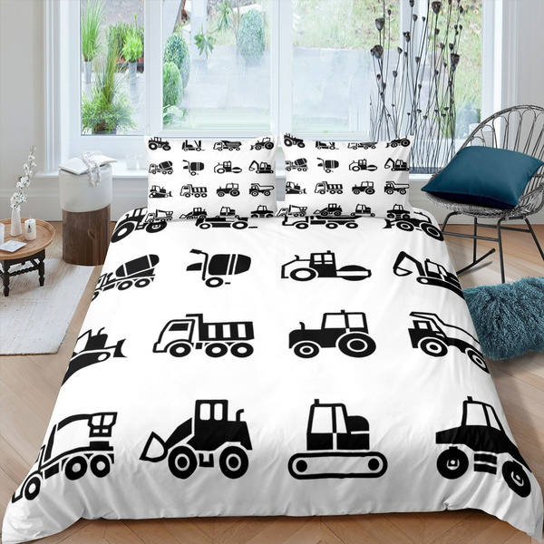 Car Vehicle Patterns Comforter Cover, Construction Truck Bedding Queen