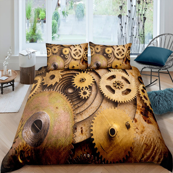 Industrial Steampunk Style Bedding Set, Iron Man Duvet Double Cover