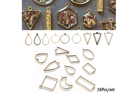 50 Pieces Assorted Shapes Gold Hollow Open Bezel Charm Frames for