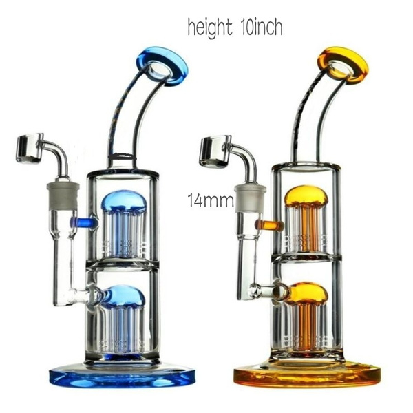 Blue Thick Tall big glass 10inch hookahs dab rig Smoking 14.4mm banger