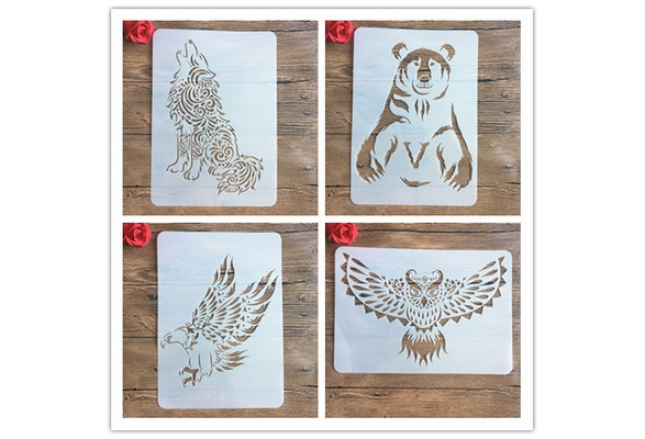 Arts & Crafts Drawing & Lettering Aids Animals Painting Stencils Set 5 Pcs  Animal Painting Template Lion Tiger Eagle Wolf Dobermann Large Drawing  Templates Reusable Art Craft Stencils for Children DIY Craft