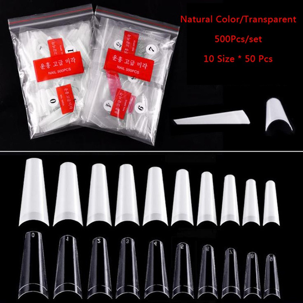 500Pcs/Bag False Long Nails Tips Full Cover DIY Acrylic Fake Nails 10 ...