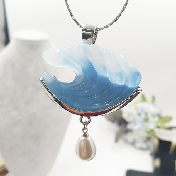 Ocean Wave Resin Necklace - Handmade Jewelry