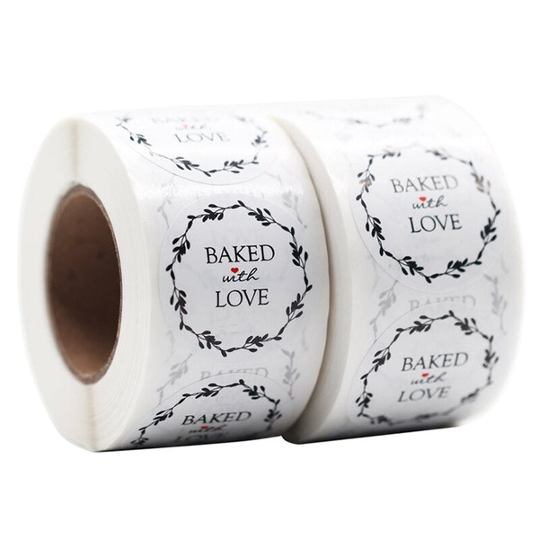 500 Labels per roll White Baked With Love Stickers for seal labels handmade sticker Perfect for bakery Shopping gift Packaging | Wish