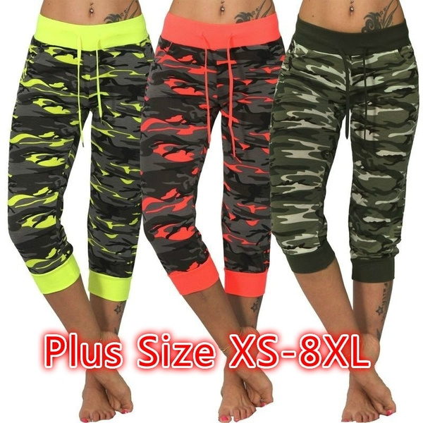 Women's 3/4 Lightweight Jogging Capri Pants Camouflage Sport Fitness Pants  Trousers Legging Plus Size XS-8XL