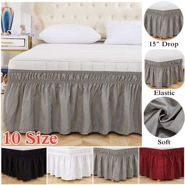 Elastic Bedding Bed Skirt 3 Sided Wrap, White Double Ruffle Bed Skirt