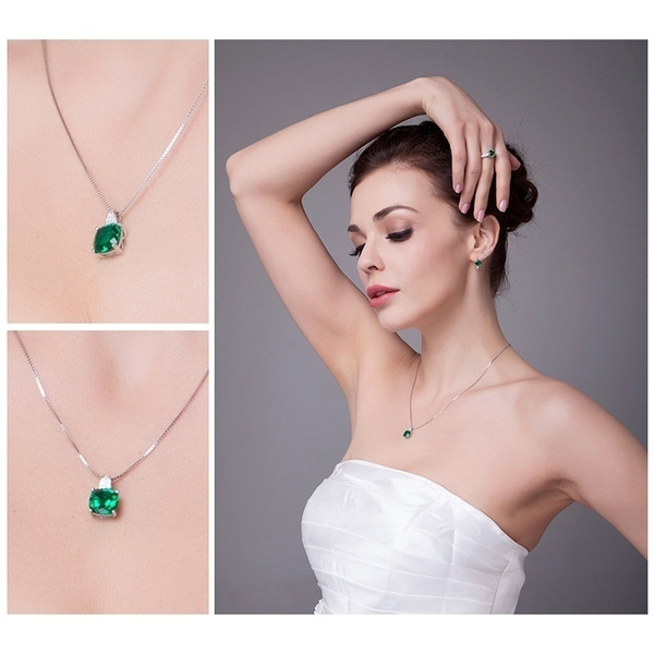 Created Solitaire Emerald Women Ladies 