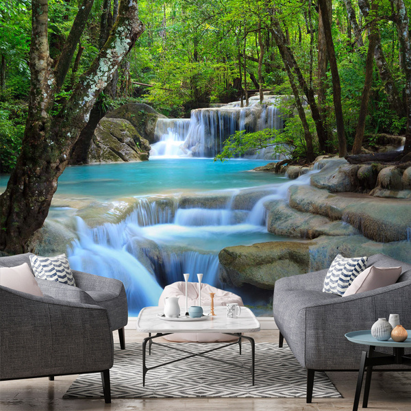 Self-Adhesive] 3D Green Forest Waterfall Living Room 062 Business