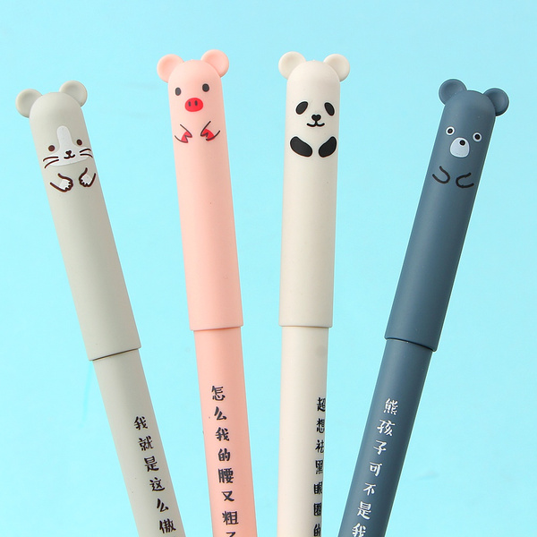 4 Pcs/lot Cute Animals Erasable Pen 0.35mm Kawaii Blue Ink Gel Pens for  School Writing Novelty Stationery