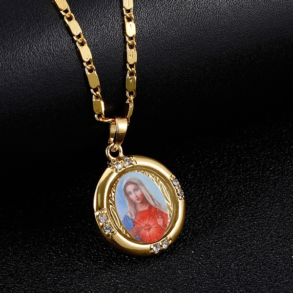 Vintage virgin mary store necklace