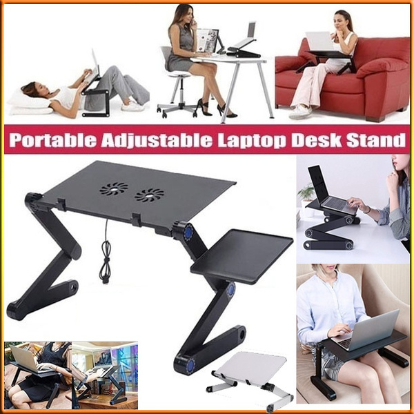 Color : Black Folding Computer Tables for Home Portable Folding Laptop Stand Aluminum 360 Degree Rotation Notebook PC Table Stand with Mouse Pad Size 42cm26cm Computer desks 