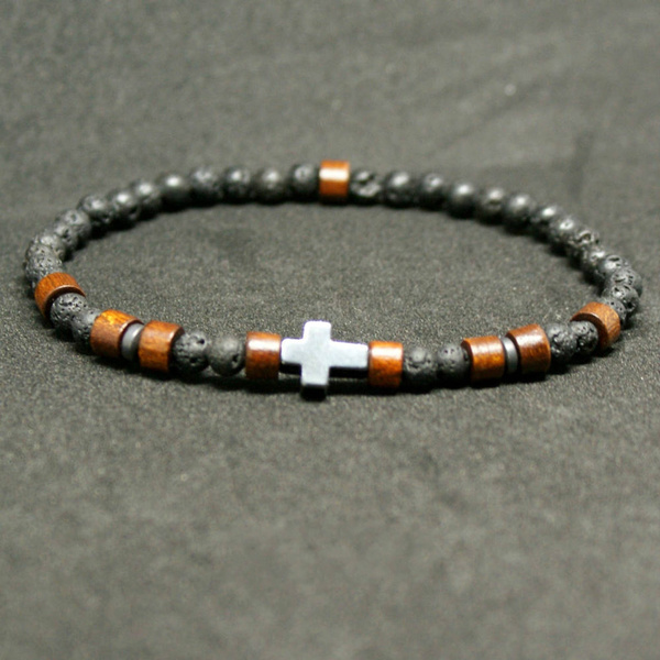 Mens beaded store bracelet with cross