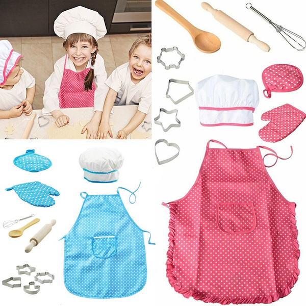 11PCS Kids Chef Set Kids Cooking Play Set with Apron for Child Baking Tool 