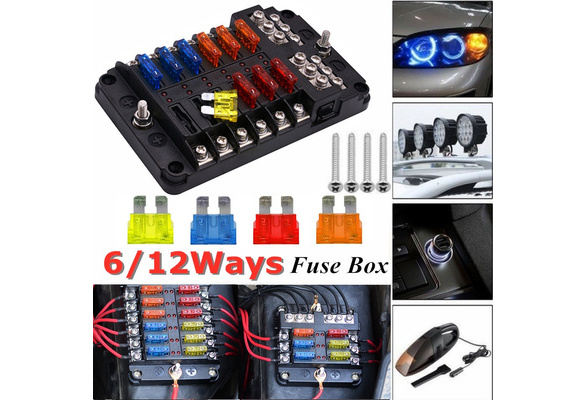 6 Circuit Blade Fuse Block Holder W/Negative Bus Waterproof Cover Label Sticker for 12V/24V Auto Car RV Marine Boat and Yacht 6 Way Fuse Box with Thumbscrew and LED Indicator 