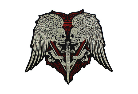 SKULL UP WING EAGLE IRON ON EMBROIDERED  4 INCH  BIKER PATCH 