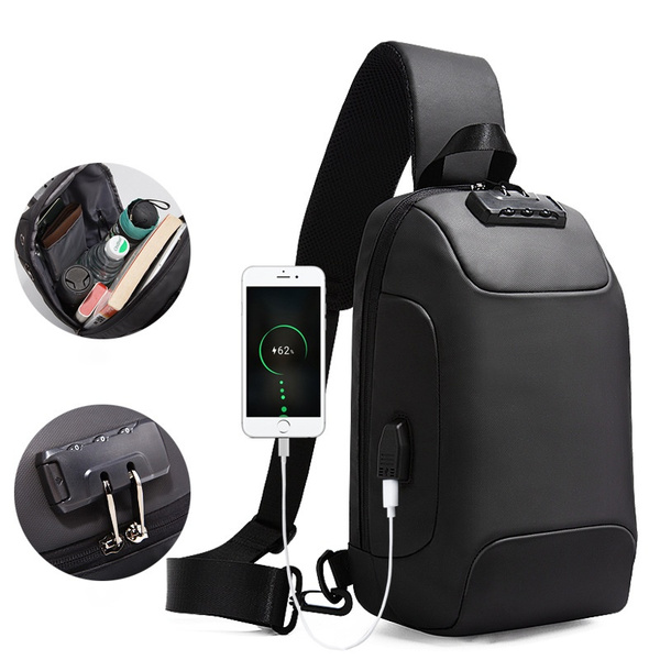 Fashion (black)Men's Crossbody Bags Men's USB Chest Bag