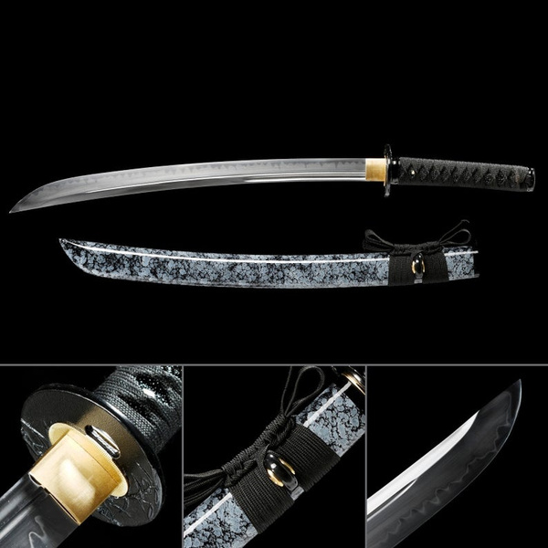 Hand Forged Full Tang Short Naginata Samurai Swords With Granite Style Scabbard 