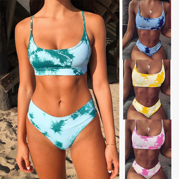 Sexy Bikini Micro Women's Swimming Suit Triangle Swimwear Bathing Separate  Backless Tie-dye Gradient Swimsuit Set For Women