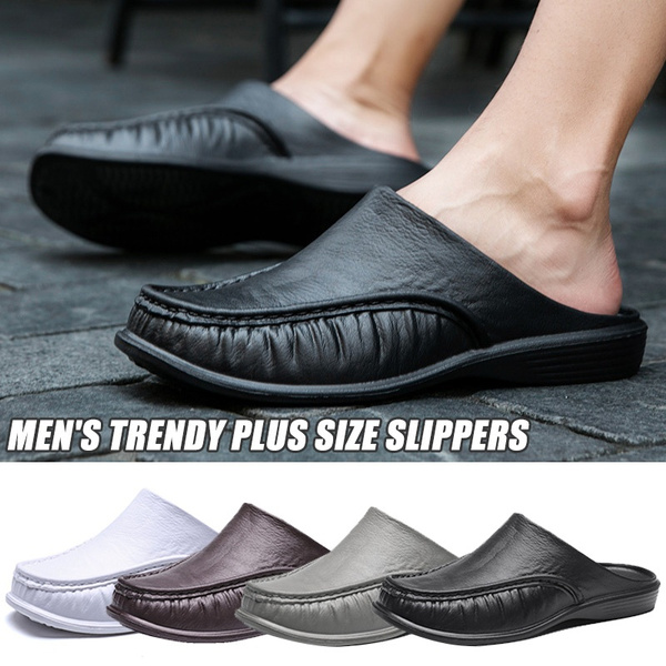 mens backless leather slip on shoes