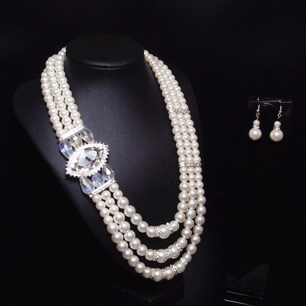 Long Pearl Necklaces for Women White Faux Pearl Strand Layered 