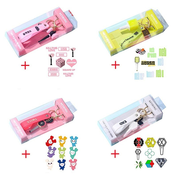 Kpop Blackpink Twice Nct Exo Got7 Light Stick Keychain With Bubble Sticker Keyring Phone Holder Bag Pendant Cute Toys Fashion Accessory Wish