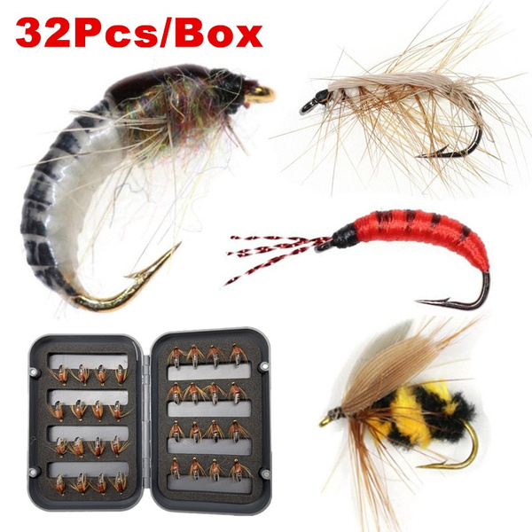 32pcs Fly Fishing Flies Simulation Insects Wet Flies Lures Hook Baits Kit 