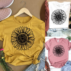 women summer tops, Plus Size, Sunflowers, Sleeve