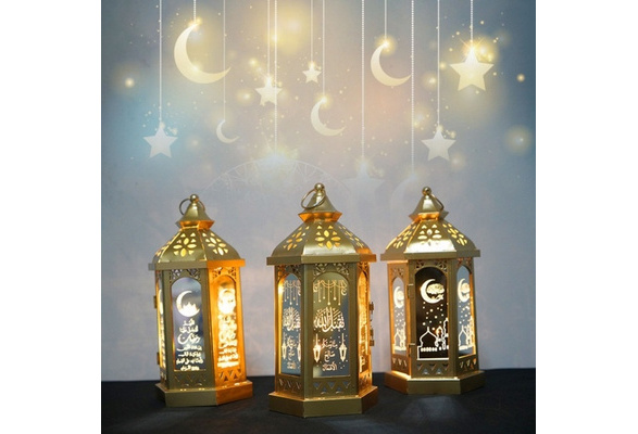 Eid Mubarak Muslim LED Night Light Ramadan Lamp Decor Light Wooden Lantern UK 