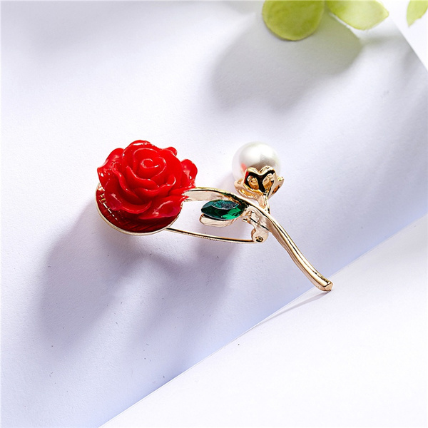 Red Rose Pins Flower Brooch Women Clothing Accessories
