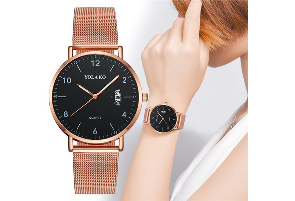 Fashion Women Watches Simple Rose Gold Mesh Belt Magnetic Quartz