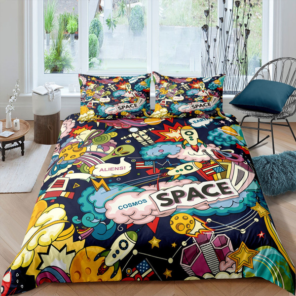 Kids Cosmos Space Comforter Cover, Outer Space Twin Bedding
