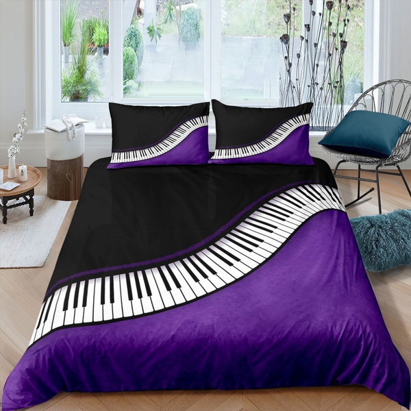 Print Quilt Cover Purple Bedding, Black And Purple Bedding Set