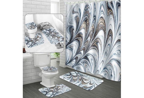 Bathroom Shower Curtain Toilet Waterproof Polyester Fabric Cover Mat W 12 Hooks White Gray Sapphire Blue Navy Marble Glam Wish - details about s3 anti slip roblox print bathmat rug lid toilet cover bathroom washrooom set