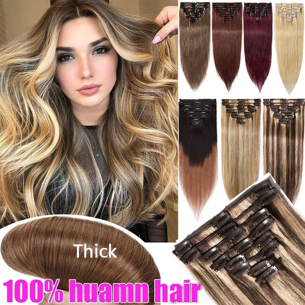Remy Hair 8Pcs Set Clips In 100% Human Hair Extensions Full Head Set Straight Natural Hair 8-20inches | Wish Remy Hair 8Pcs Set Clips In 100% Human Hair Extensions Full Head Set Straight Natural Hair 8-20inches | Wish