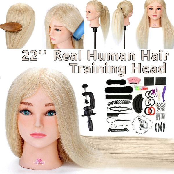 20" Real Hair Hairdressing Training Head Mannequin Head Hair Styling