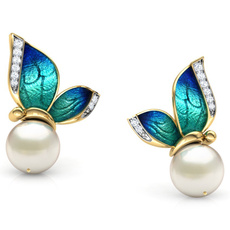 butterfly, DIAMOND, Pearl Earrings, Stud Earring