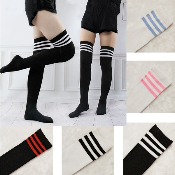 College Style Women Long Stockings Ladies Sexy Stripe Over Knee Long Thigh  High Stockings Dance High Socks Hosiery (SIZE:48cm)