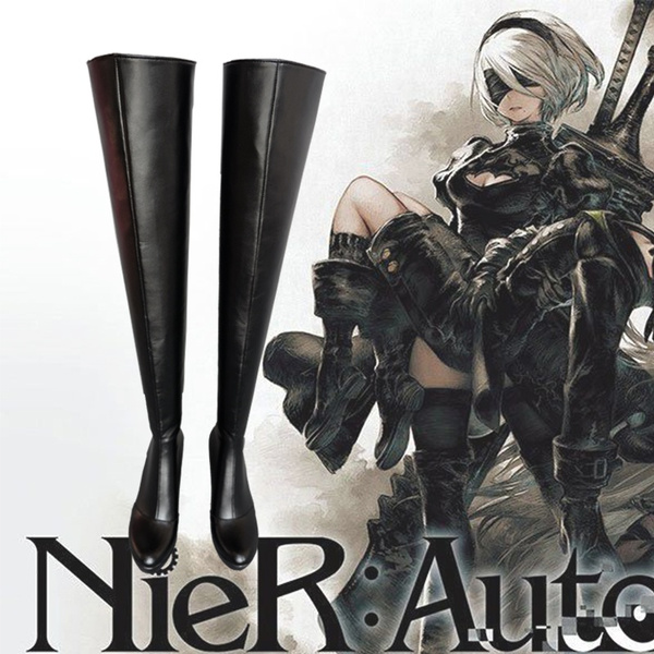 Game Nier Automata Cosplay Shoes YoRHa 2B Knee Length PU Leather