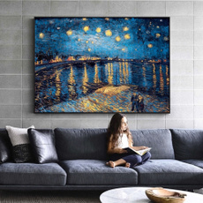 living room, canvaspainting, Office, starrynight