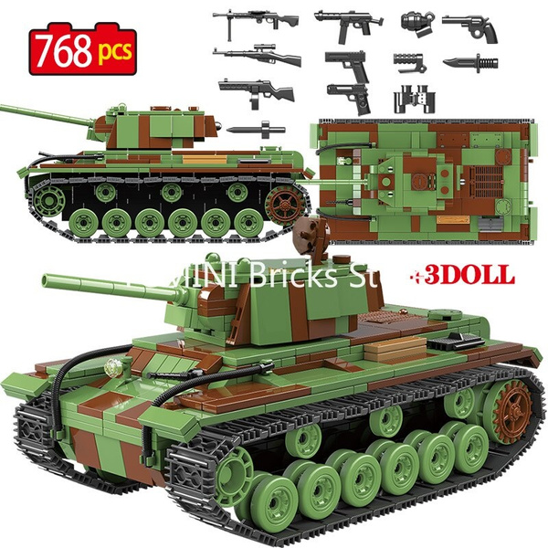 Fit Lego 768PCS Military Soviet Union KV 1 Heavy Panzer Tank WW2 Army Weapon Building Block Bricks Toys