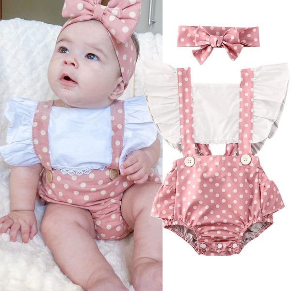 Newborn Infant Baby Girl Summer Romper Bodysuit Jumpsuit Headband Outfit Clothes