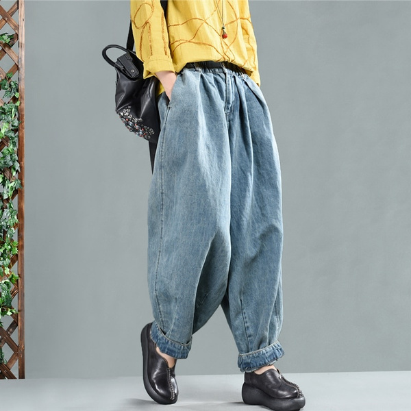 Denim Bloomers pants for Women hip hop streetwear Big Size Baggy Harem  jeans Vintage Oversized wide leg cowboy Joggers Trousers