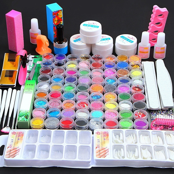 72 Color Acrylic Nail Kit Manicure Tool Set Nail Powder Glitter UV Gel ...